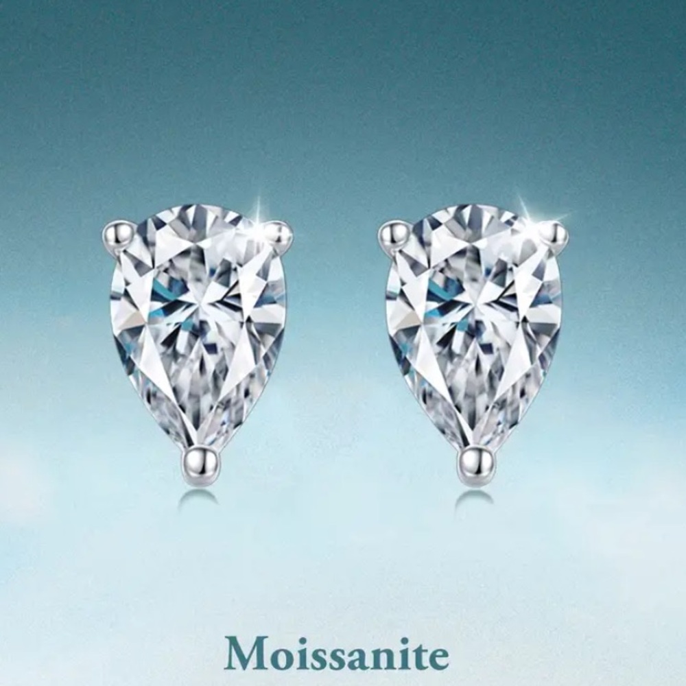 Moissanite Teardrop Earring Studs 9.25 Sterling Silver